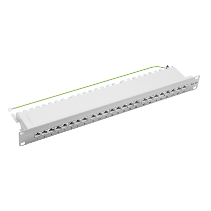 ProfiPatch Patchpanel Patchfeld Cat.6A 19 Zoll 24-Port RJ45 geschirmt Rackeinbau 1HE grau