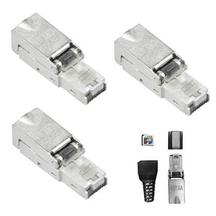 ProfiPatch 3x Feldkonfektionierbarer Stecker RJ45 Cat6A Cat7 AWG22-27 geschirmt werkzeuglos