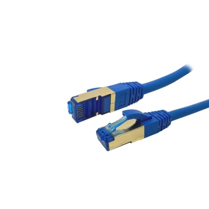 ProfiPatch Cat.6A S/FTP RJ45 mit Cat.7 Rohkabel PiMF halogenfrei LSZH PREMIUM AWG26 RJ45 Schirmblech vergoldet DSL Ethernet TV Netzwerk LAN 10GB blau 1,5m