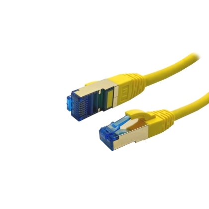 ProfiPatch Cat.6A S/FTP RJ45 mit Cat.7 Rohkabel PiMF halogenfrei LSZH PREMIUM AWG26 RJ45 Schirmblech vergoldet DSL Ethernet TV Netzwerk LAN 10GB gelb 0,25m