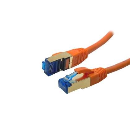 ProfiPatch Cat.6A S/FTP RJ45 mit Cat.7 Rohkabel PiMF halogenfrei LSZH PREMIUM AWG26 RJ45 Schirmblech vergoldet DSL Ethernet TV Netzwerk LAN 10GB orange 1m