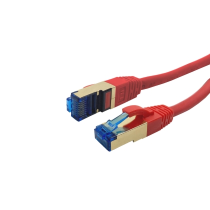 ProfiPatch Cat.6A S/FTP RJ45 mit Cat.7 Rohkabel PiMF halogenfrei LSZH PREMIUM AWG26 RJ45 Schirmblech vergoldet DSL Ethernet TV Netzwerk LAN 10GB rot 15m