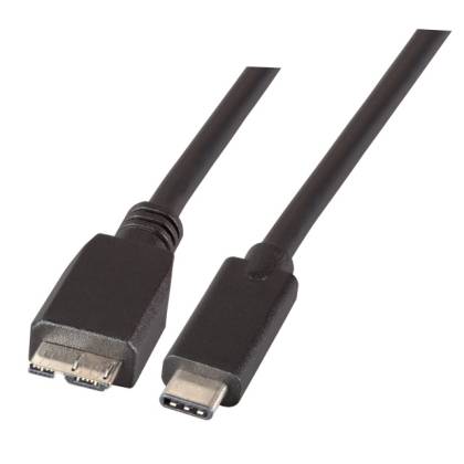 USB3.1 Anschlusskabel Micro-B Stecker auf C Stecker schwarz 1m Premium