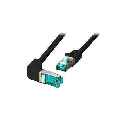 Patchkabel Cat.6A S/FTP LSZH DSL Ethernet TV Netzwerk LAN 10GB einseitig 90 Grad gewinkelt schwarz 0,25m
