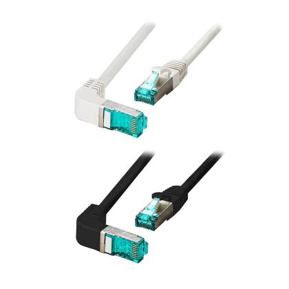Patchkabel Cat.6A S/FTP LSZH DSL Ethernet TV Netzwerk LAN 10GB einseitig 90 Grad gewinkelt grau | schwarz