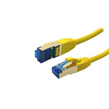 ProfiPatch Patchkabel Cat.7 S/FTP PiMF LSZH PREMIUM AWG26 RJ45 Schirmblech vergoldet DSL Ethernet TV Netzwerk LAN 10GB gelb 0,25m