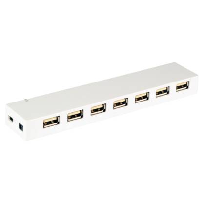 USB2.0 Hub 7-Port weiß inkl. 5V/3A DC Netzteil und USB Anschlusskabel A Stecker auf Mini-B Stecker 1m