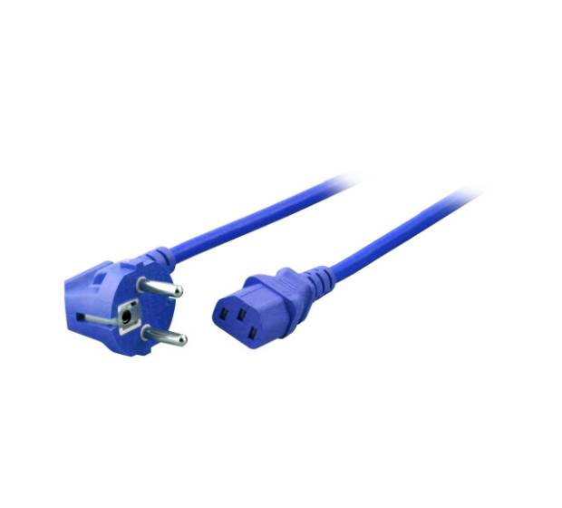 Netzleitung Schutzkontakt CEE 7/7 90° - Kaltgerätebuchse C13 180° 3x1,00mm² blau 3m