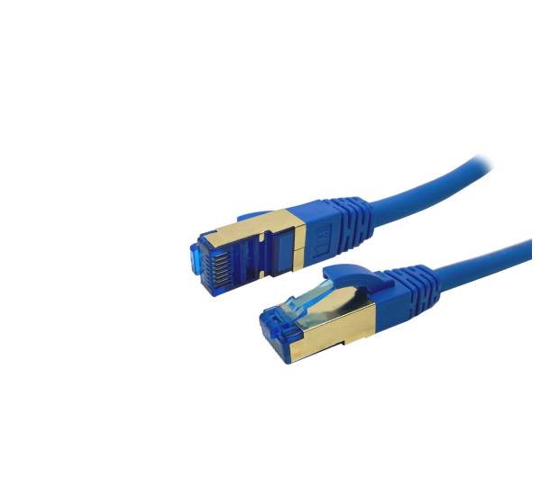 ProfiPatch Patchkabel Cat.7 S/FTP PiMF LSZH PREMIUM AWG26 RJ45 Schirmblech vergoldet DSL Ethernet TV Netzwerk LAN 10GB blau 0,25m