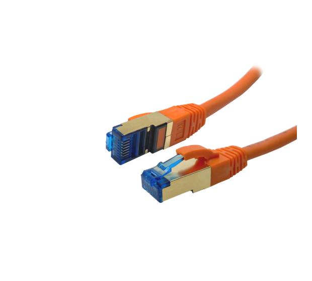 ProfiPatch Patchkabel Cat.7 S/FTP PiMF LSZH PREMIUM AWG26 RJ45 Schirmblech vergoldet DSL Ethernet TV Netzwerk LAN 10GB orange 0,5m