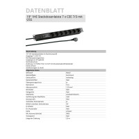 19inch 1u socket strip 7 x cee 7/3 with surge protection in 