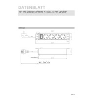 10inch 1u socket strip 4 x cee 7/3 with switch in alu profil