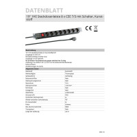 Steckdosenleiste Mehrfachsteckdose 19 Zoll 1HE Kunststoff 8x