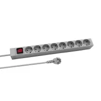 19inch 1u socket strip 8 x cee 7/3 with switch ral7035 2