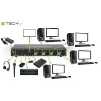 Techly KVM-Switch DisplayPort 1.2, 4-Port, mit Hub und Audio