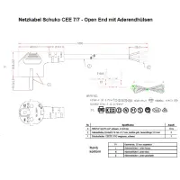 Netzkabel Schutzkontakt 90° CEE 7/7 - Open End mit Adere