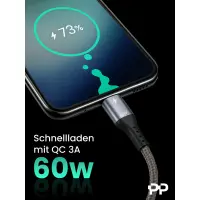 ProfiPatch USB A auf USB C Kabel 60W QC 3A 1m grau Goldkonta