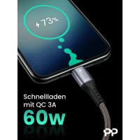ProfiPatch USB A auf USB C Kabel 60W QC 3A grau Goldkontakt 